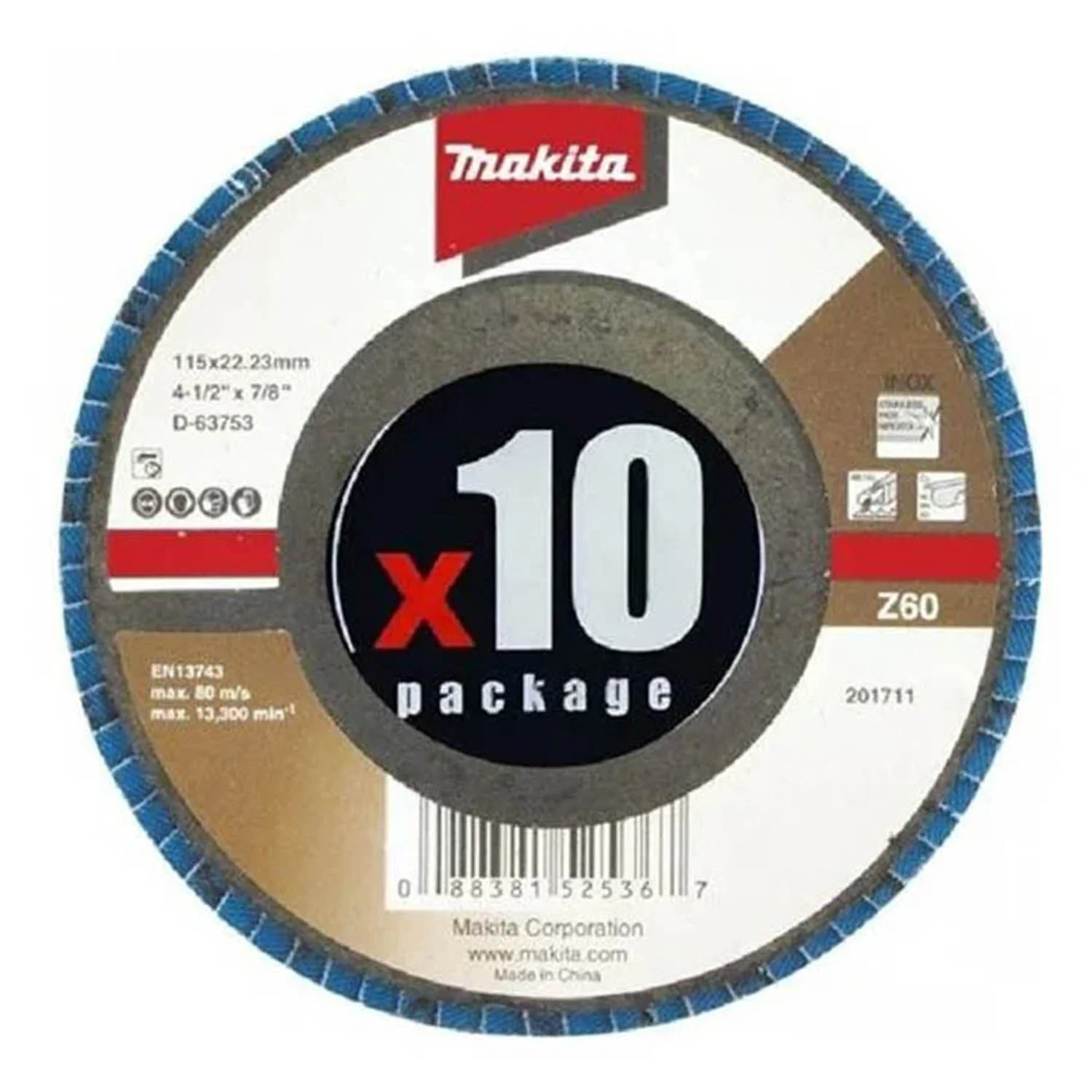 DISCO TRASLAPADO 115 X 22 Gr 60 – ZIRCON – METAL Y ACERO INOX Angulo x10